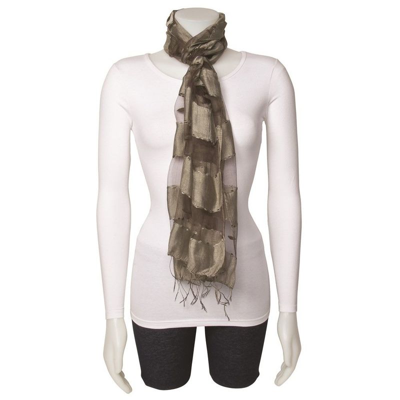 Grey Sheer Stripe 80%Silk/Viscose Blend Fashion Scarf_voghion.com