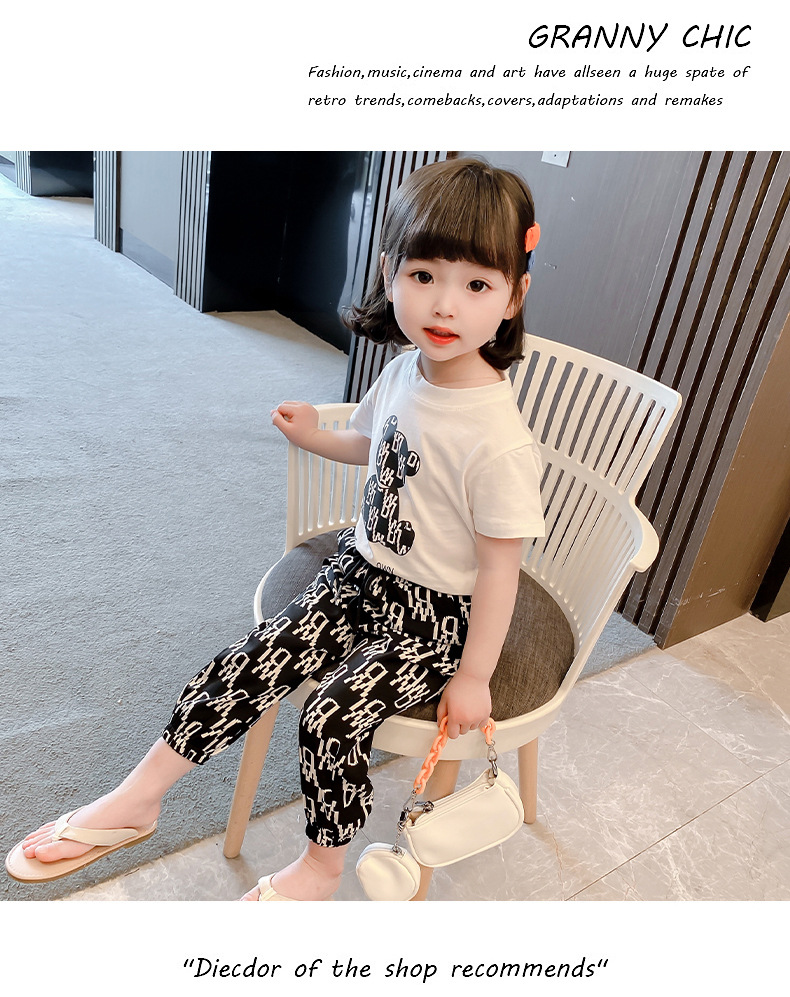 Set de două piese pentru băieți și fete, vară nouă, pantaloni casual, lejer, cu imprimeu, tricou, mărime mică și medie, la modă, pentru copii mari_voghion.com