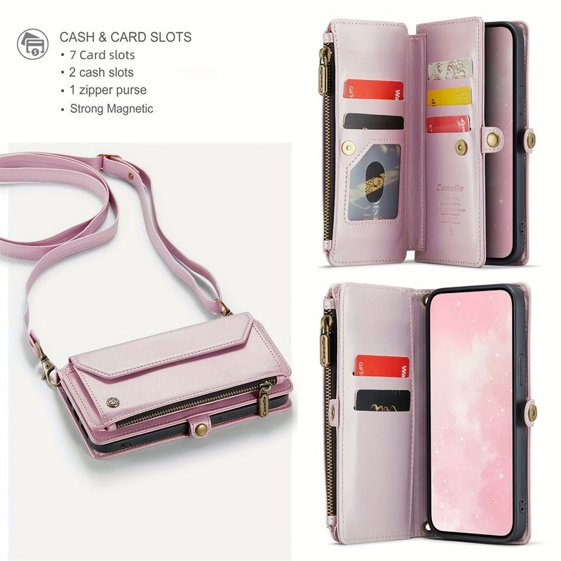 Wireless Charging, Blocked Card Slot, Flip Open PU Leather Protection - Compatible with 12/13/14/15 Plus Pro Max, Phone Case with Shoulder Bag Design_voghion.com