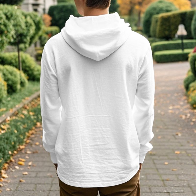 American Style Herren Leinen Hautfreundlich Atmungsaktiv Kapuze Henry Button Lose Lässig Langarm Basishemd_voghion.com