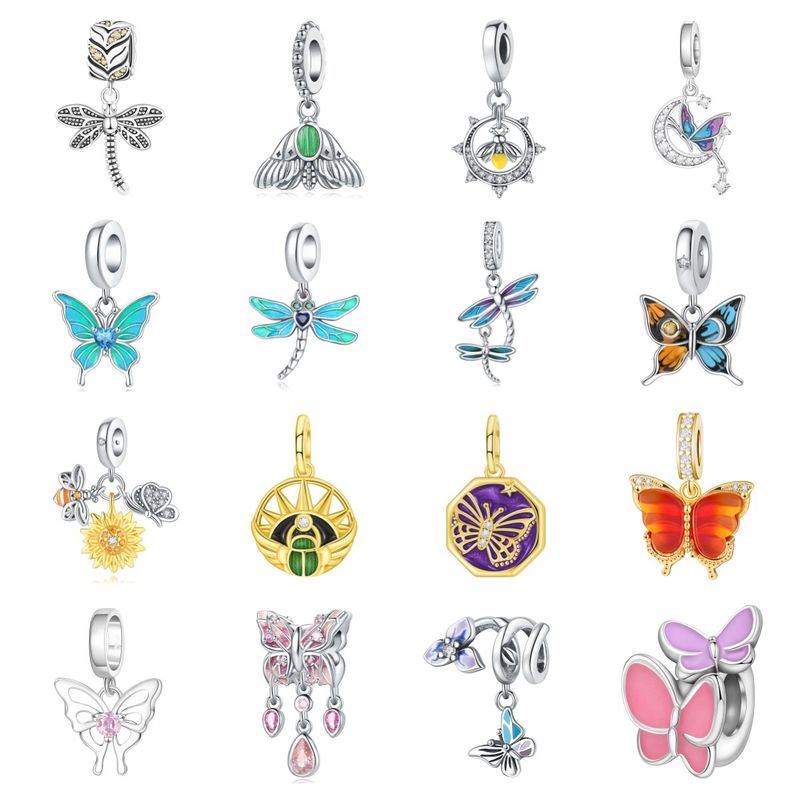 Women's Jewelry Insect Dragonfly Butterfly Firefly Charm Pendant Beads Jewelry With Bracelet Pieces White Copper Plated Silver_voghion.com