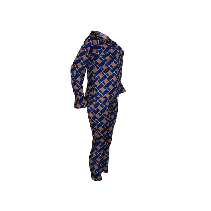 Explosieve losse blouse met lange mouwen en geruite broek, tweedelige set_voghion.com