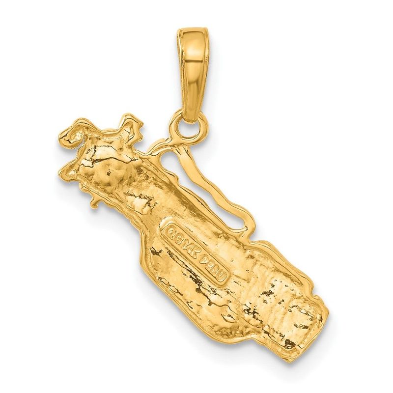 14k Solid Polished Open-Backed Golf Bag With Clubs Charm_voghion.com