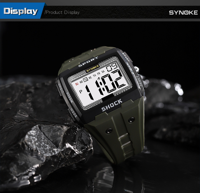 Large Screen Square Outdoor Sports Watch For Men - Waterproof, Shockproof, LED Backlight, Stopwatch, Alarm, Perfect For Running, Camping, Hiking_voghion.com
