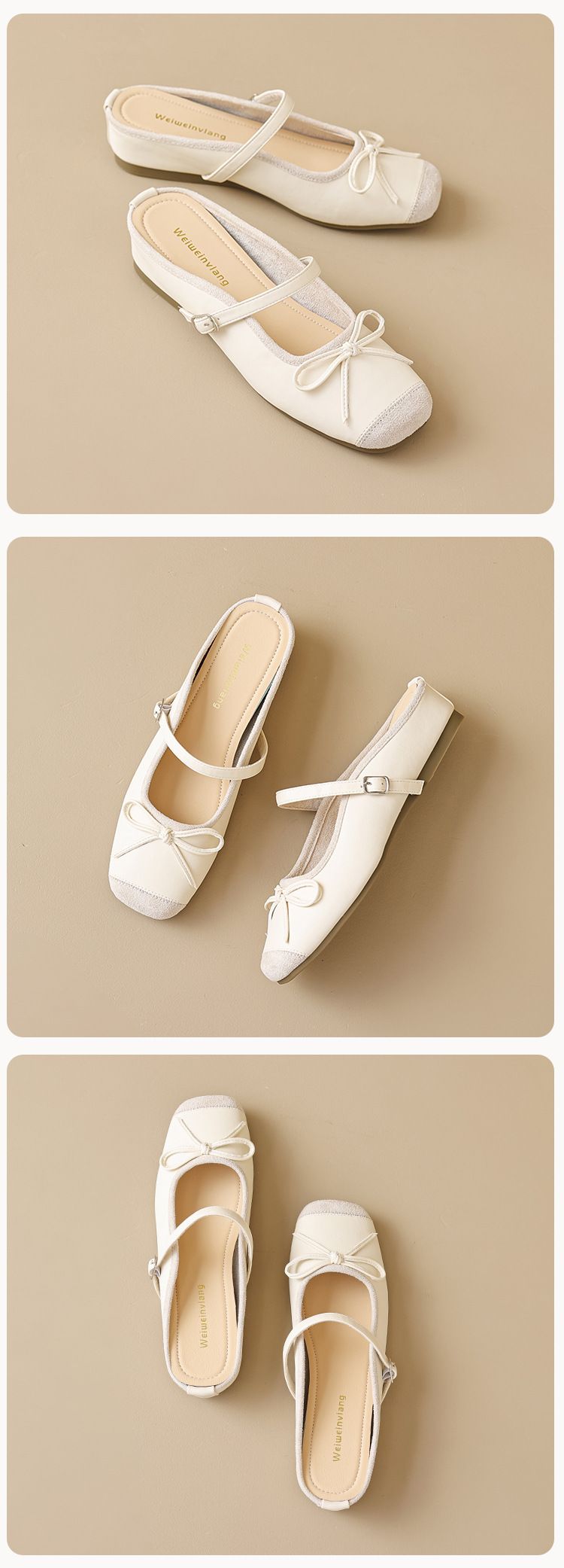 French Square Head Single Shoes Women's One-pedal Bow Thick Sole Inner Height Increase Shallow Mouth Grandma Shoes_voghion.com