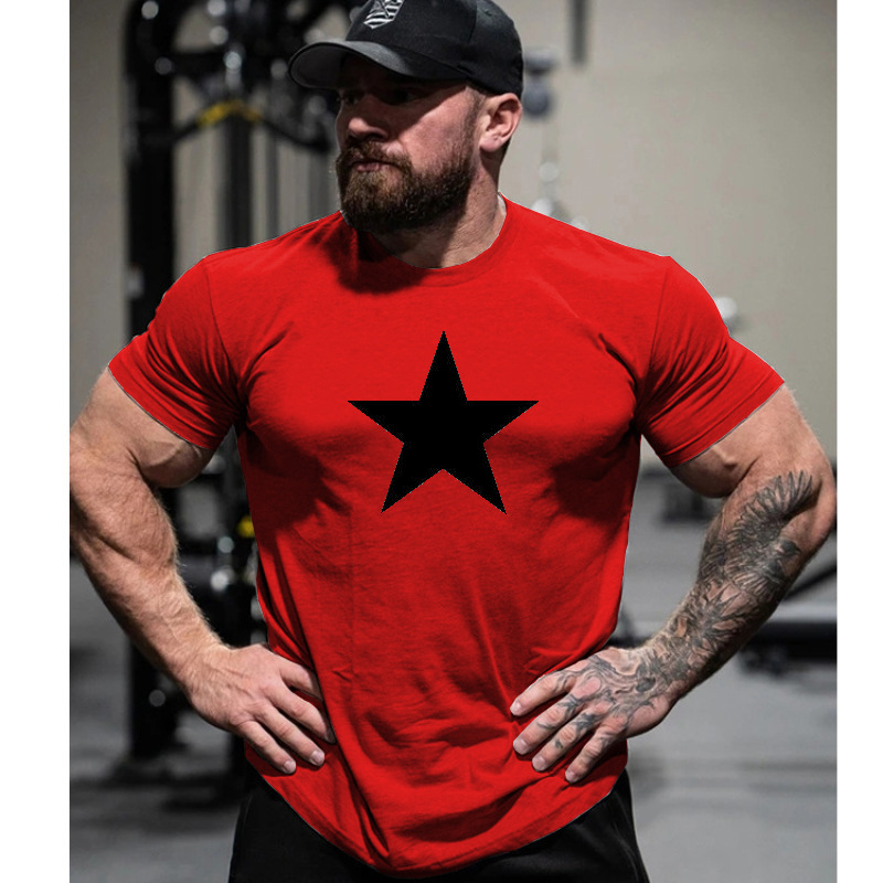 Nuova maglietta casual da uomo a maniche corte con scollo rotondo e stampa a stella a cinque punte, tendenza 2025_voghion.com