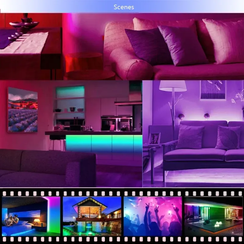 Tira de luces LED USB con control por aplicación que cambia de color, luz LED RGB 5050, cinta flexible para decoración de habitaciones, diodo de retroiluminación de TV_voghion.com