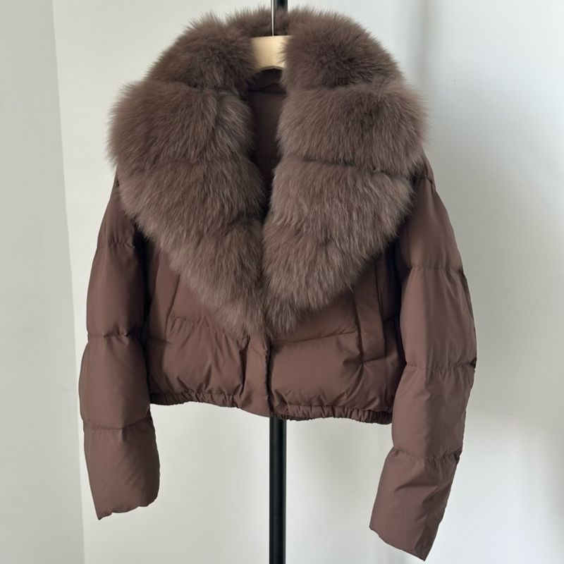 Luxury Winter Short Down Jacket For Women With Detachable Fox Fur Collar, High-Quality White Duck Down, Elegant & Stylish, Loose Fit, Warm_voghion.com