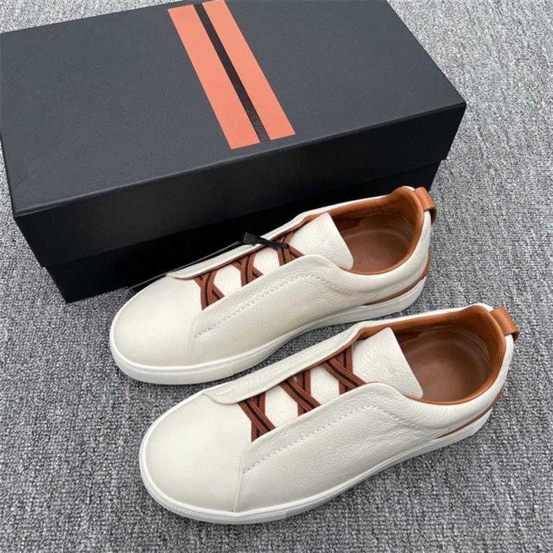 Z Brand No-Tie Herren-Sneakers aus echtem Leder, Low-Top, weiß, Lazy, Gummiband, Slip-On, Autofahrerschuhe_voghion.com