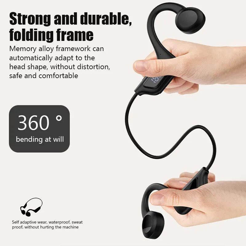 JS7 Cuffie a conduzione ossea Display a LED Auricolari con microfono Gancio per l'orecchio Auricolare Bluetooth Fone wireless_voghion.com