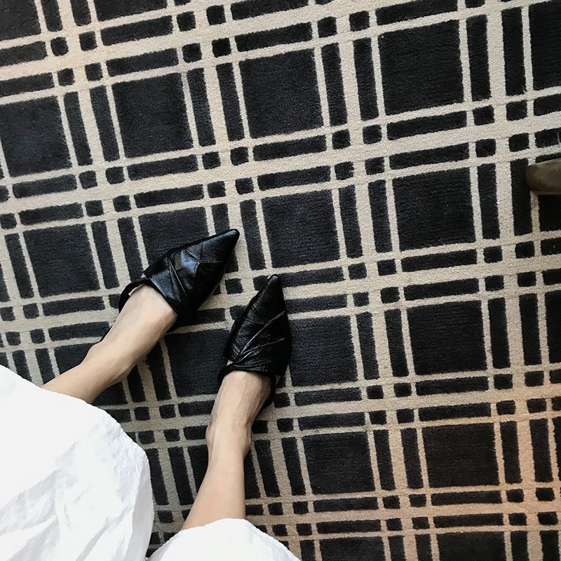 Chaussons pointus, talons bas, demi-chaussures pour femmes_voghion.com