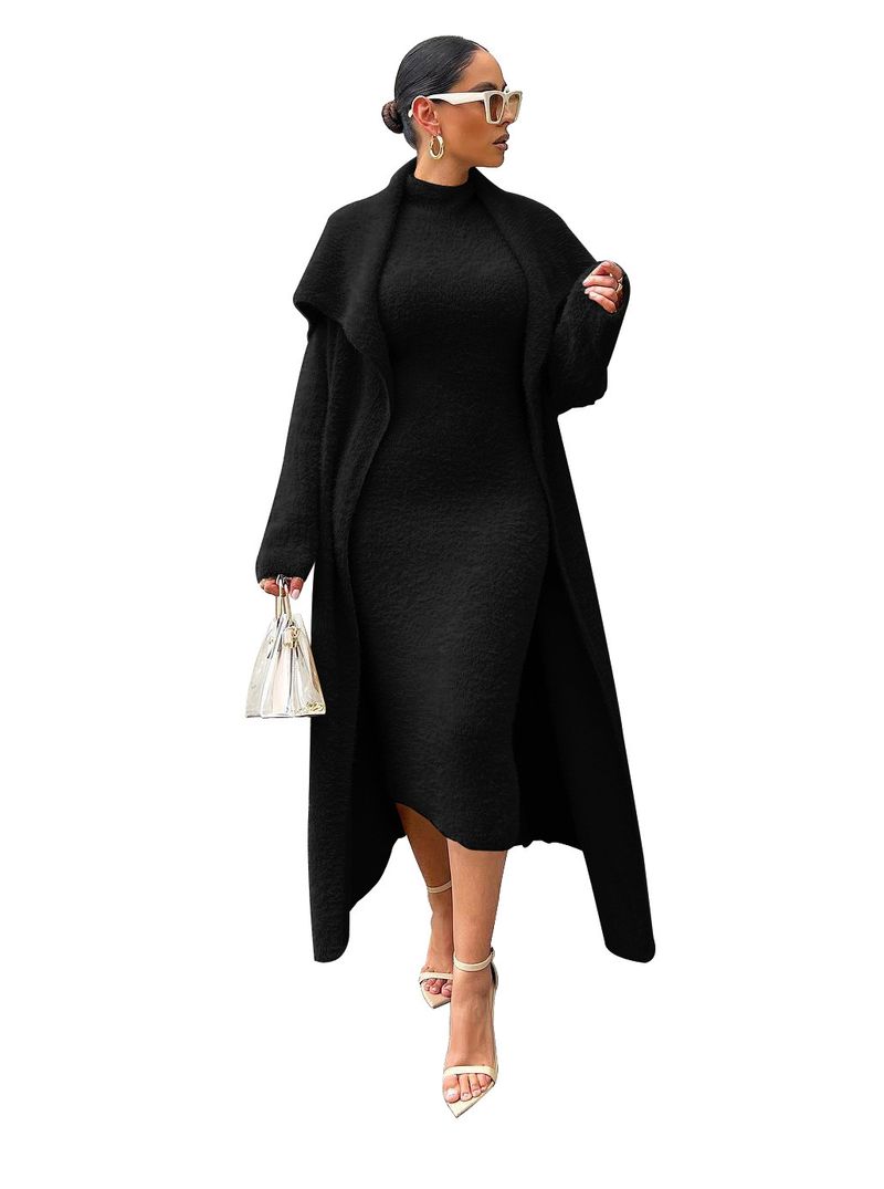 Abbigliamento donna temperamento abito e cappotto due pezzi moda transfrontaliera ampio lungo cardigan velluto completo_voghion.com
