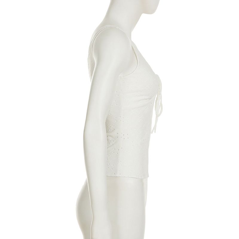 Damenbekleidung INS Style Hohltextur Kordelzug Schleife Hosenträger Hot Girl Sexy V-Ausschnitt Abnehmen Weste_voghion.com
