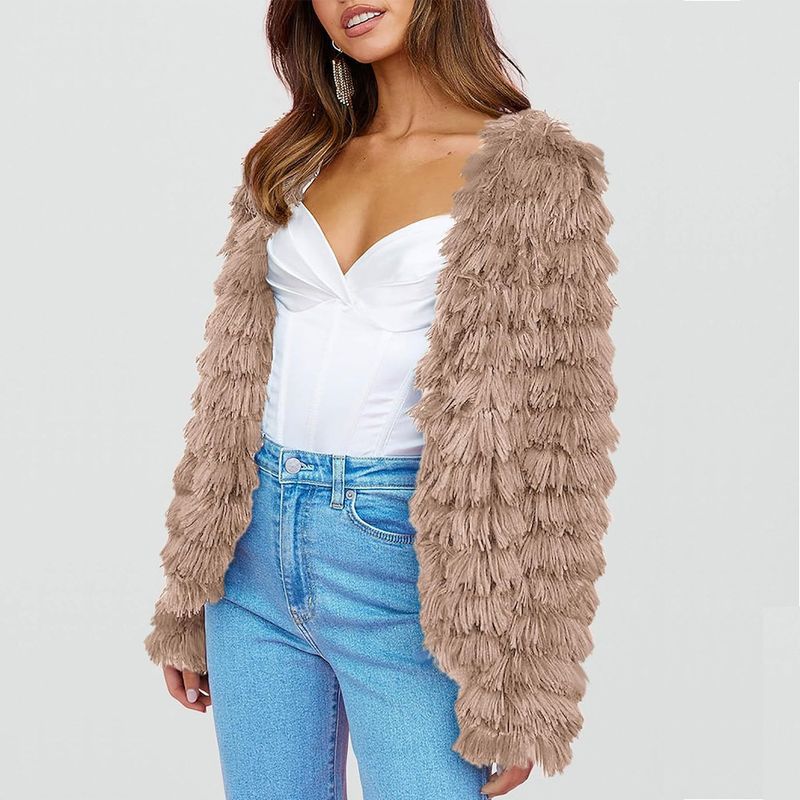 Cappotti autunnali e invernali corti ed eleganti in pelliccia sintetica transfrontaliera, magliette calde multicolori in saldo_voghion.com