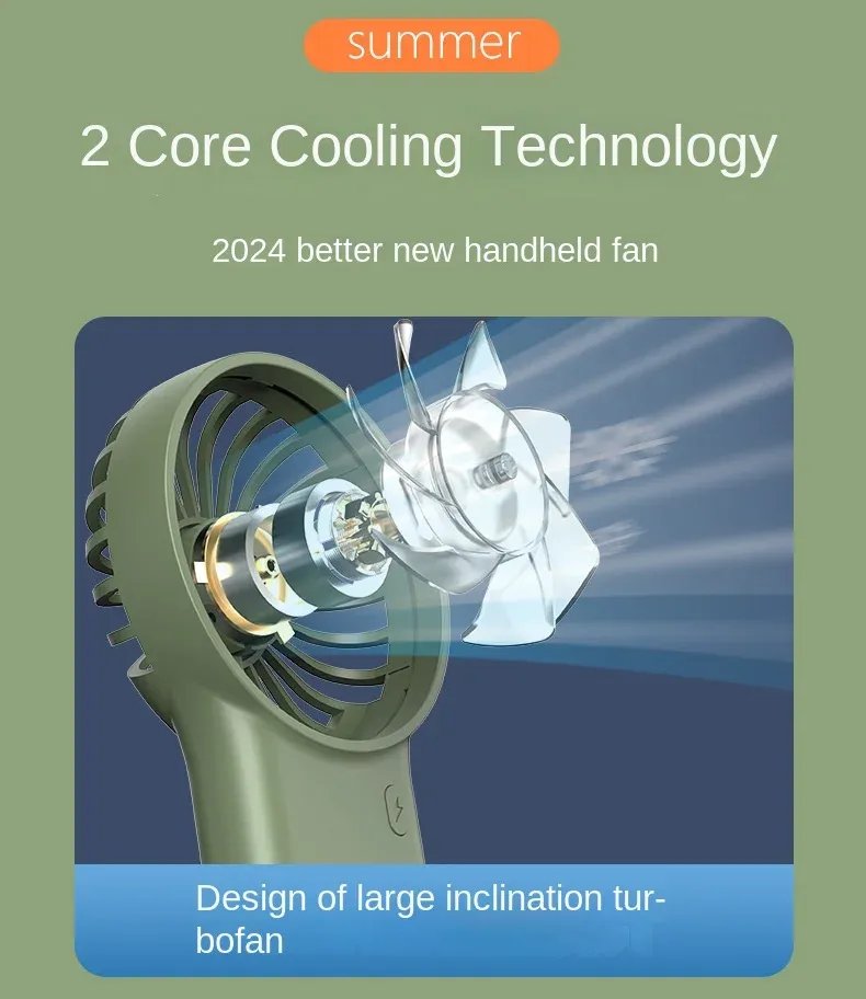 Ventilador eléctrico portátil de bolsillo con 3 velocidades para viajes, interior y exterior, recargable por USB, con gancho_voghion.com