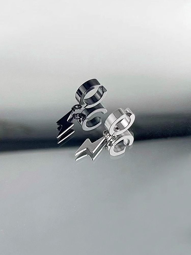 Pendientes de clip para hombre sin perforación, estilo relámpago, para mujer, de acero titanio, sin decoloración, diseño de nicho versátil._voghion.com