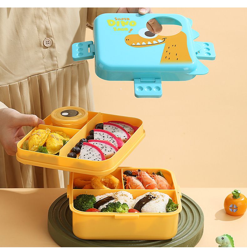 Scatola per il pranzo a forma di dinosauro per bambini e studenti Scatola per il pranzo riscaldabile a microonde Scatola per il pranzo in plastica a doppio strato per insalata all'ingrosso_voghion.com