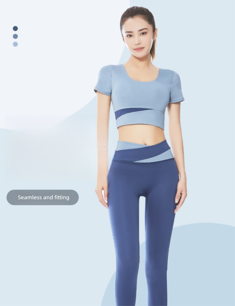 Neuer Patchwork-Stil, hohe Taille, eng anliegend, schnelltrocknender Sport-Yoga-Anzug, Farbblock, nackte Sensation, Bauchkontrolle_voghion.com