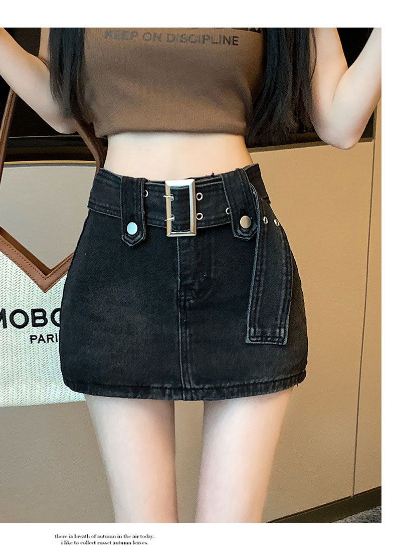 Black denim women's half length pants skirt, Instagram trendy new niche anti glare high waisted versatile A-line wrapped_voghion.com