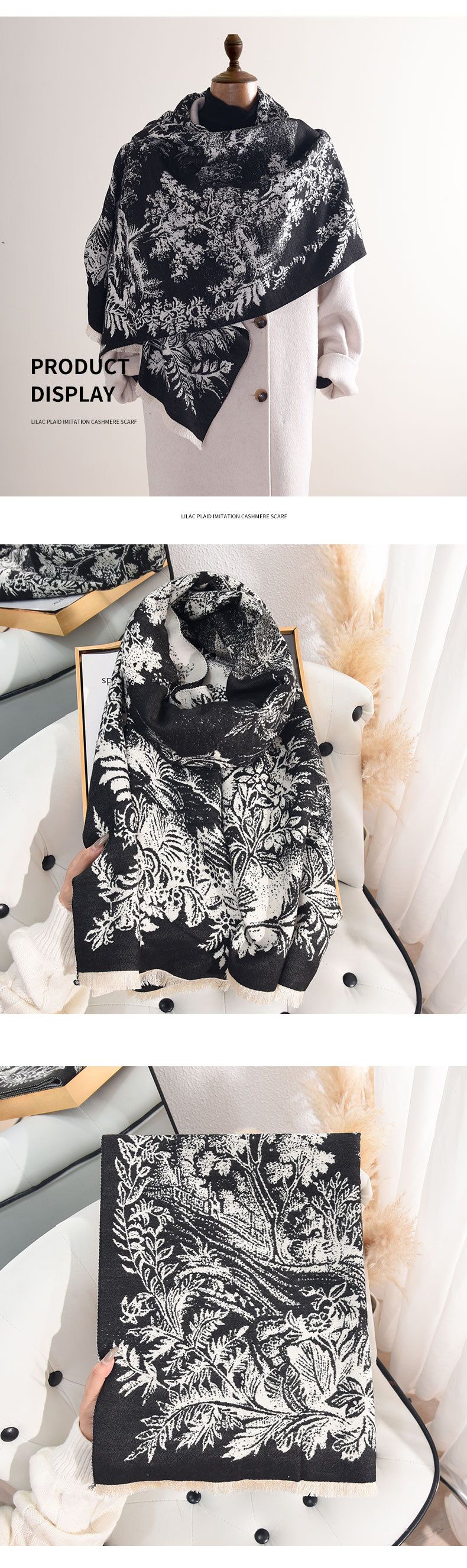 Autumn And Winter Artistic Style Cashmere Flower Scarf Korean Edition Women's Fashion Style Atmosphere Medium Long Warm Scarf_voghion.com