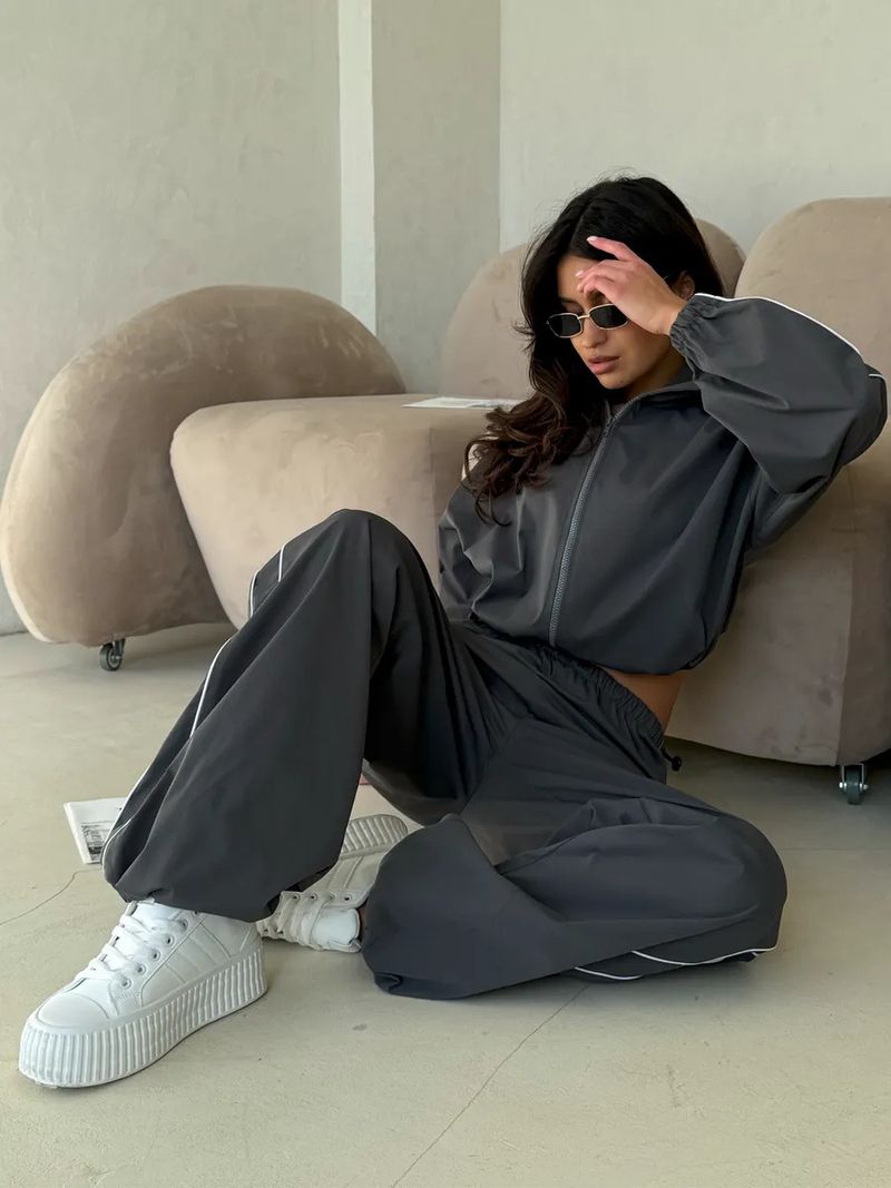 Women's Clothing Casual Hooded Sweatshirt With Striped Pants Set - Long Sleeve Pullover & Lounge Joggers - Streetwear Outfit (Dark Grey, S/M/L/XL)_voghion.com