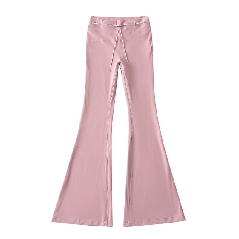 RenMou Autumn New Wide Edge High Solid Color Elastic Cotton Tight Yoga Pants Bellbottom Waist Drawstring Strap Exclusive Supply_voghion.com