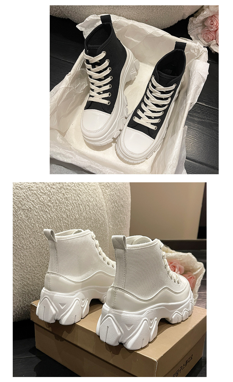 Schuhe Für Frauen Frühling Und Herbst Neue Stil Martin Stiefel High Top Dicken Sohlen Leinwand Mit Erhöhung Kurz_voghion.com