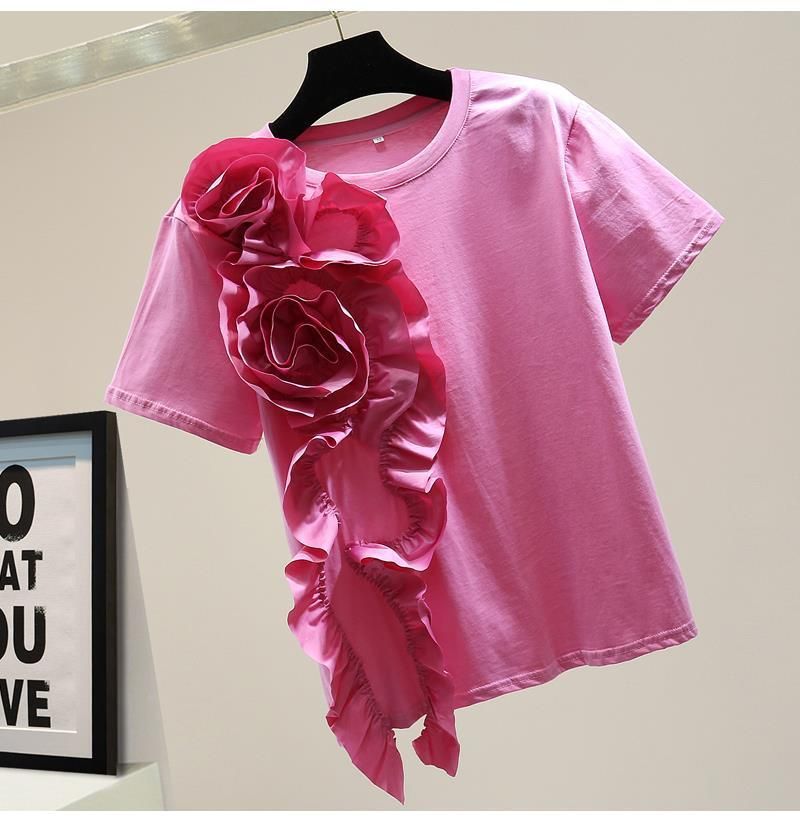 Abbigliamento femminile Spot T-shirt resistente con fiori tridimensionali_voghion.com