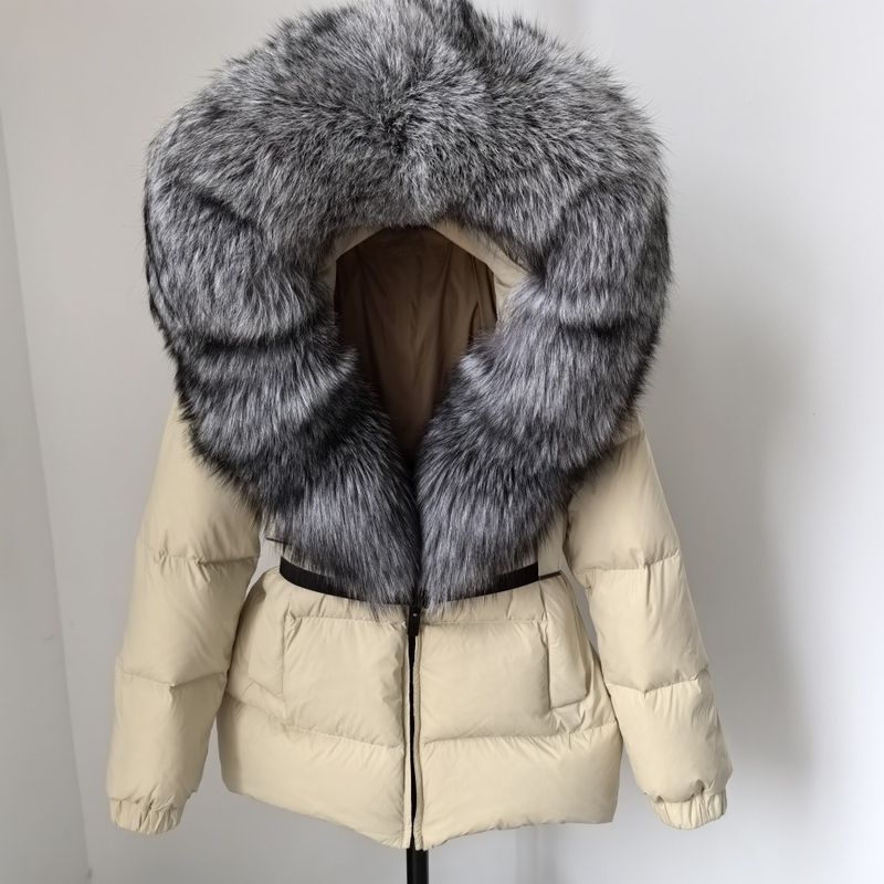 Piumino di alta qualità per donna, stile giapponese e coreano, piumino invernale di alta qualità, lunghezza media, spessore e vita sottile, in pelliccia di volpe_voghion.com