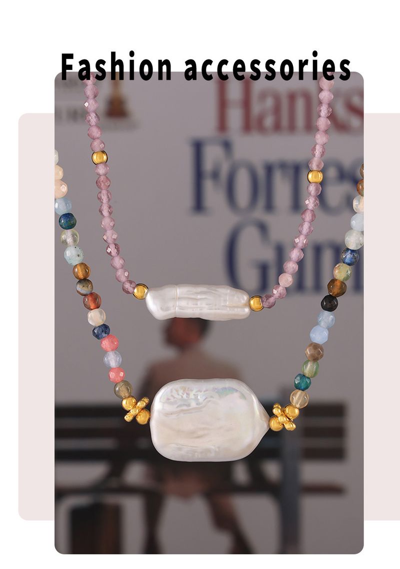 Collana in pietra naturale sfaccettata barocca - Catena con perline multicolor e acciaio al titanio_voghion.com