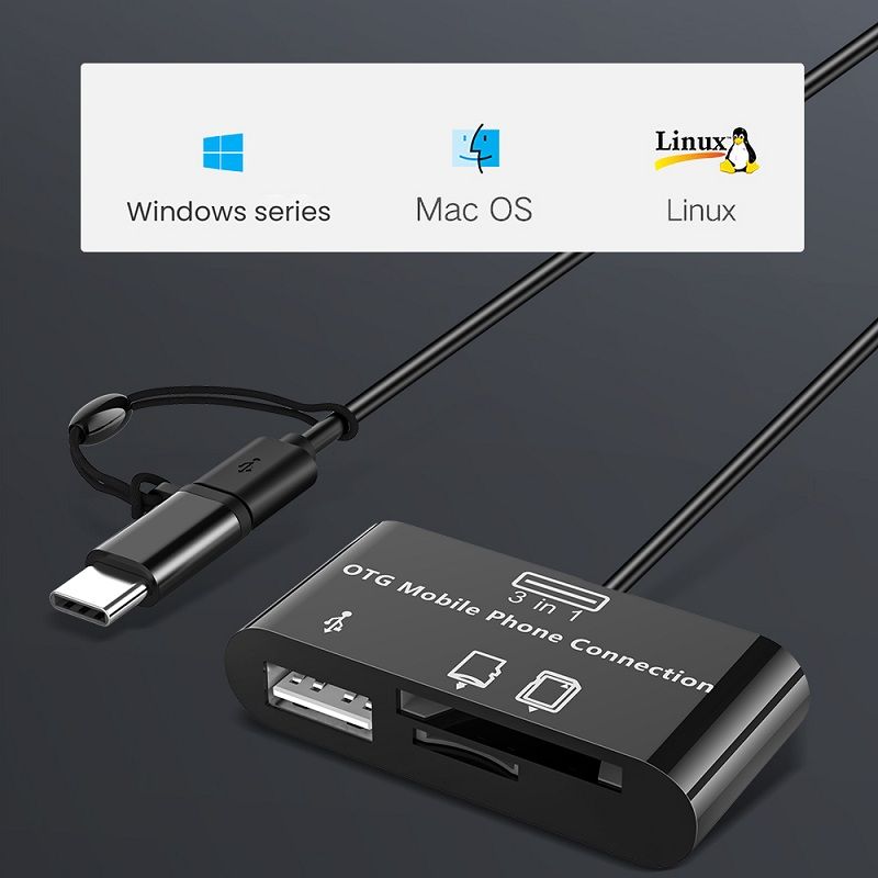 3 u 1 Micro USB Type-C OTG univerzalni čitač kartica za proširenje, višenamjenski čitač kartica, TF/SD/U disk/adapter za kameru mobitela_voghion.com