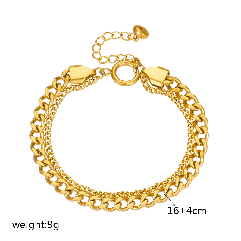Niche fashion punk retro double-layer stacking chain titanium steel gold-plated simple and versatile neutral bracelet_voghion.com