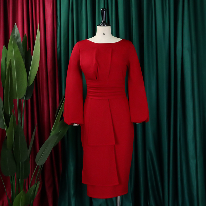 D324 Women's Clothing 2023 Spring And Autumn New Solid Color Bodycon Professional OL Elegant Plus Size Dress Synonyms_voghion.com
