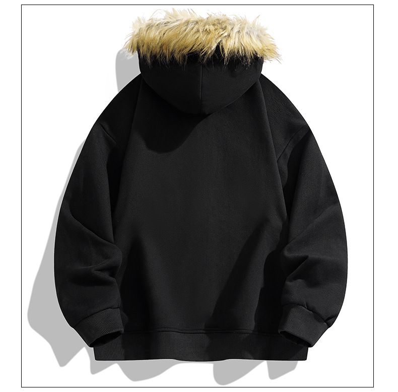 Moletom com capuz e zíper estilo vintage, forrado de lã, para homens e mulheres, pulôver quente de inverno com acabamento em pele sintética, moda urbana casual unissex_voghion.com