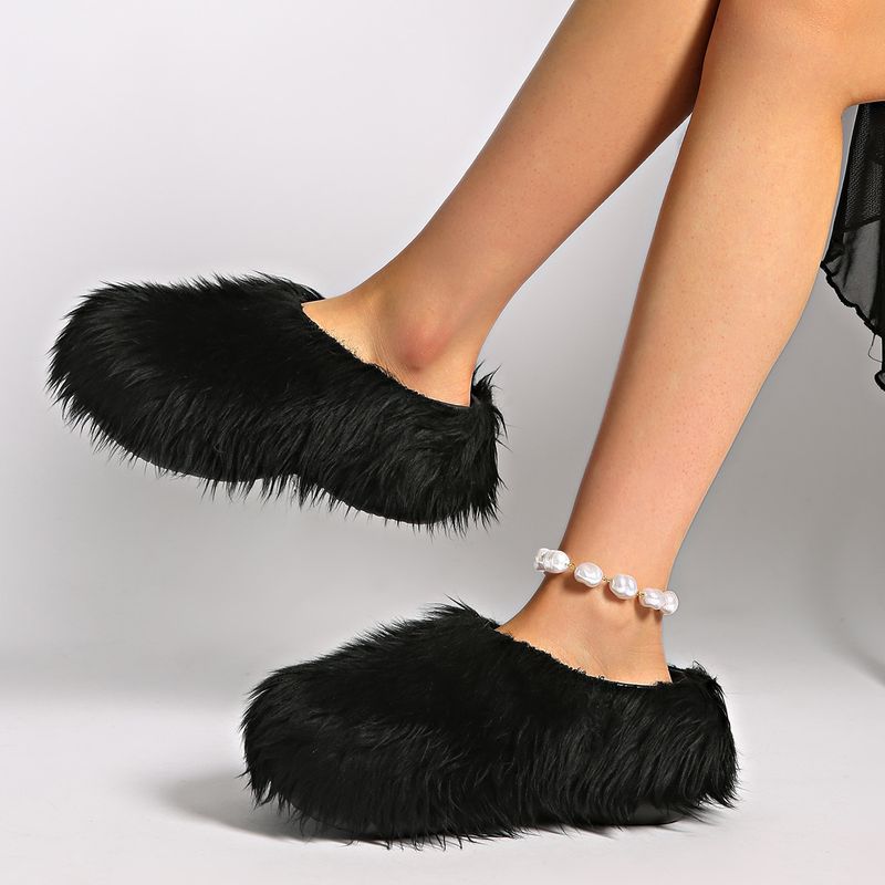Chaussons mules en fausse fourrure avec semelle plateforme – Chaussures unisexes confortables pour l'intérieur et l'extérieur, antidérapantes et confortables, tendance années 2000_voghion.com