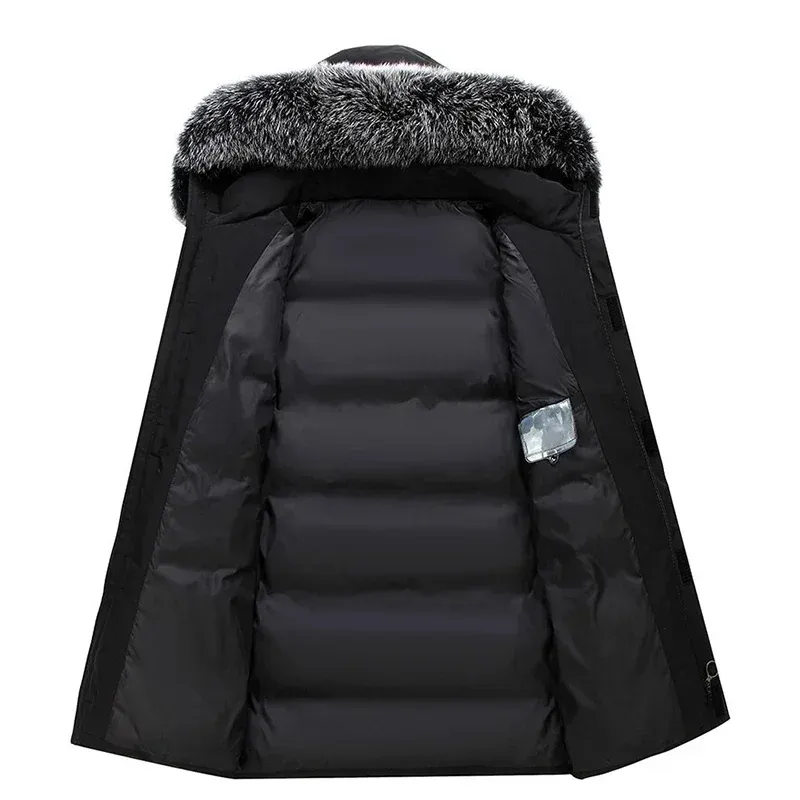 Herren Warm Weiße Enten Daunen Kapuzen Jacke Parkas Multi Taschen Mantel Männlich Winter Lange Männer Wind Dichte Daunen Jacke Mäntel_voghion.com