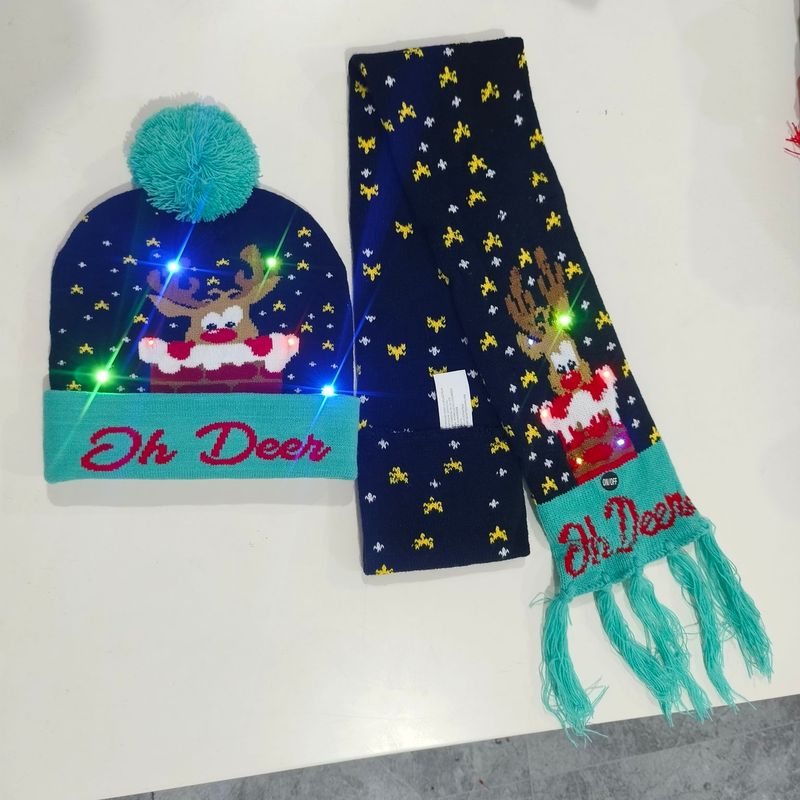 Set di sciarpe natalizie di Capodanno con luci, cappello universale per adulti e bambini, caldo filato_voghion.com