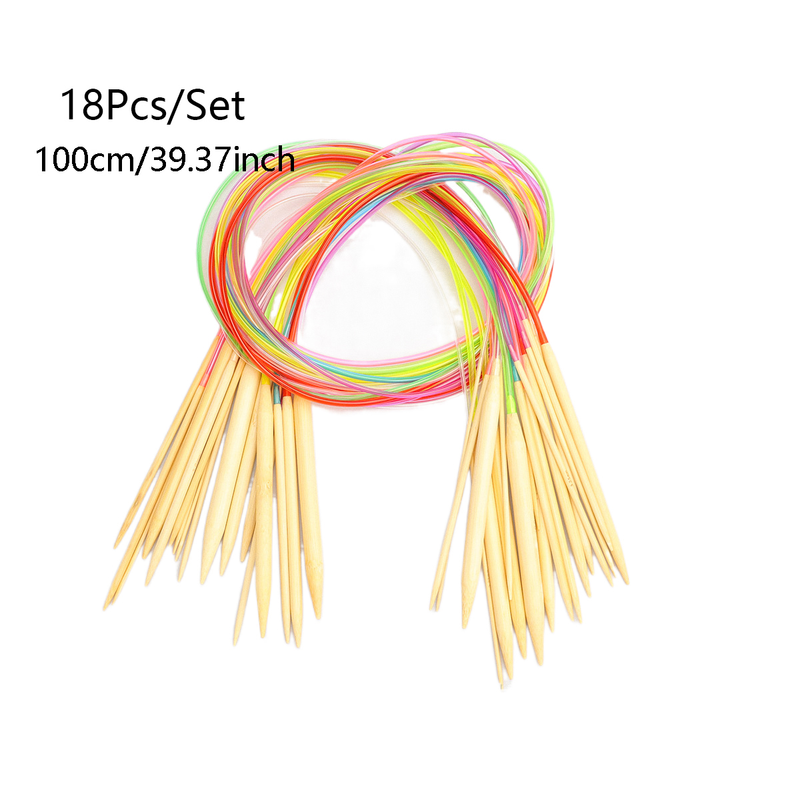 18 stks/set Trui Naald Ring Naald Kleur Buis Verkoolde Dubbelpuntige Bamboe Wollen Naald 100 cm_voghion.com