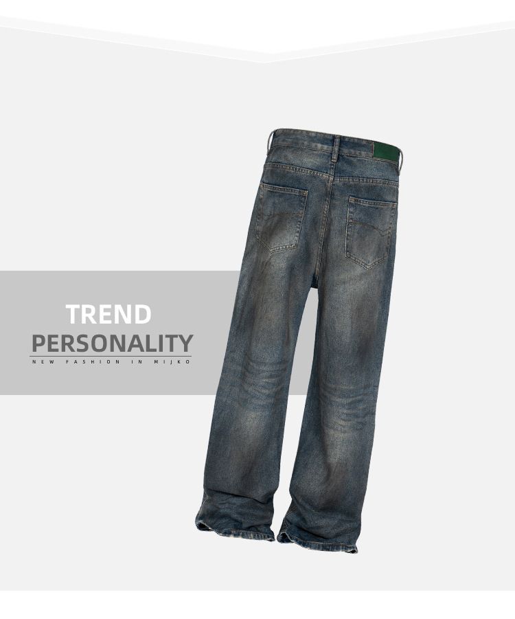 Men's Women's Washed Distressed Dyed Trousers Unisex Beggar High Street Style Bug Bite Blue Jeans_voghion.com