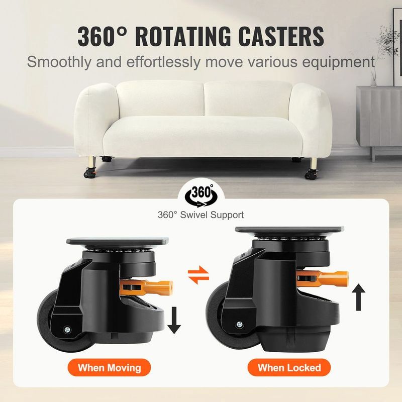 Heavy Duty Leveling Casters 4-Pack | 1000kg/2200LB Capacity With 2.5" Wheels | Precision 360° Swivel & Reinforced Handle For Workbench, Machinery, Industrial Equipment | Floor Protection & Noise-Free_voghion.com