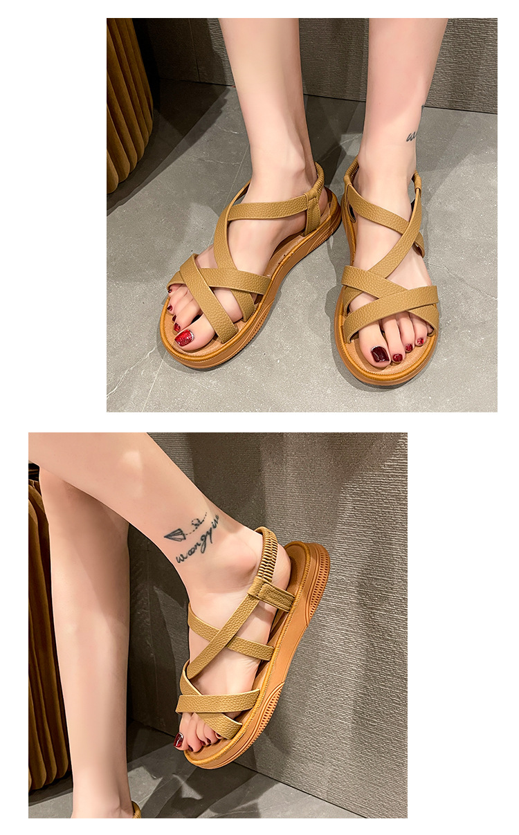 Summer Cross Elastic Strap Flat Soft Bottom Women's Sandals_voghion.com