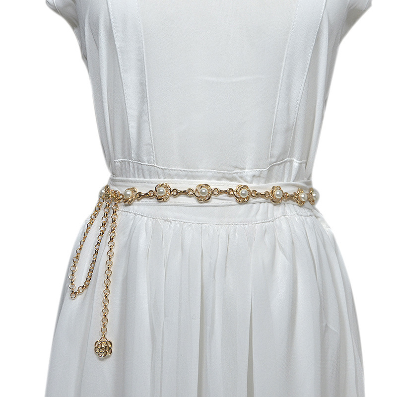 New metal with ethnic style pearl inlaid body chain, belly dance waist chain_voghion.com