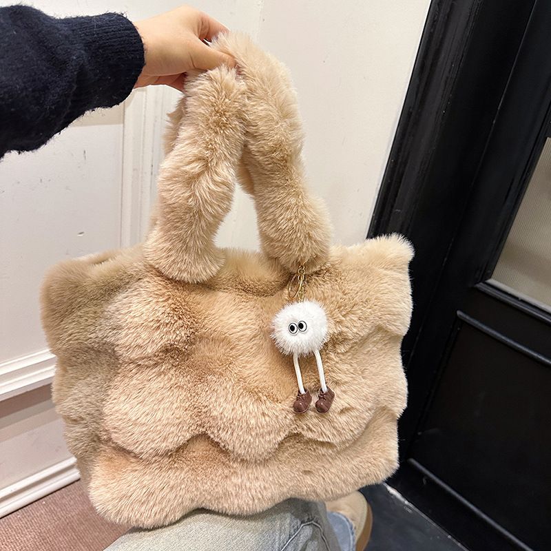 Flauschige Lazy Style Plüsch Mädchen Bubble Tote Bag Herbst Winter Hochwertige Eimer Handtasche_voghion.com