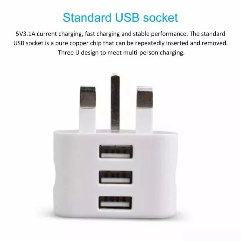 UK 3 Pin Dual USB Stecker Adapter Netz Wand Ladegerät 1/2/3-Port Für Handys Tablet_voghion.com