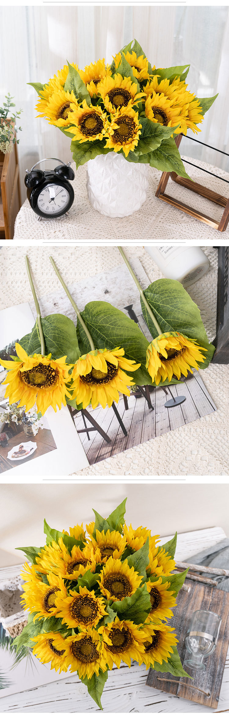 INS Hoshimuna ramuri de floarea-soarelui flori artificiale decorațiuni interioare buchet trandafiri perete flori artificiale transfrontaliere MW22100_voghion.com