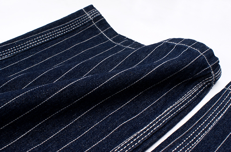 Men's wide leg striped jeans loose railway overalls May khaki motorcycle overalls_voghion.com