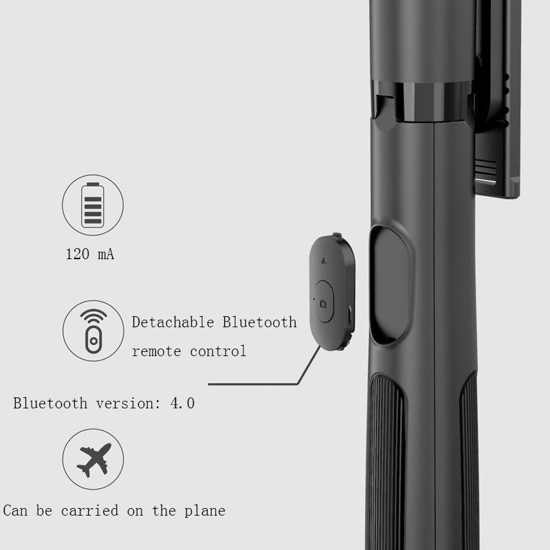 Langaton Bluetooth-selfiekeppi teleskooppikiinnike, tekniset tiedot: Q05 (musta)_voghion.com
