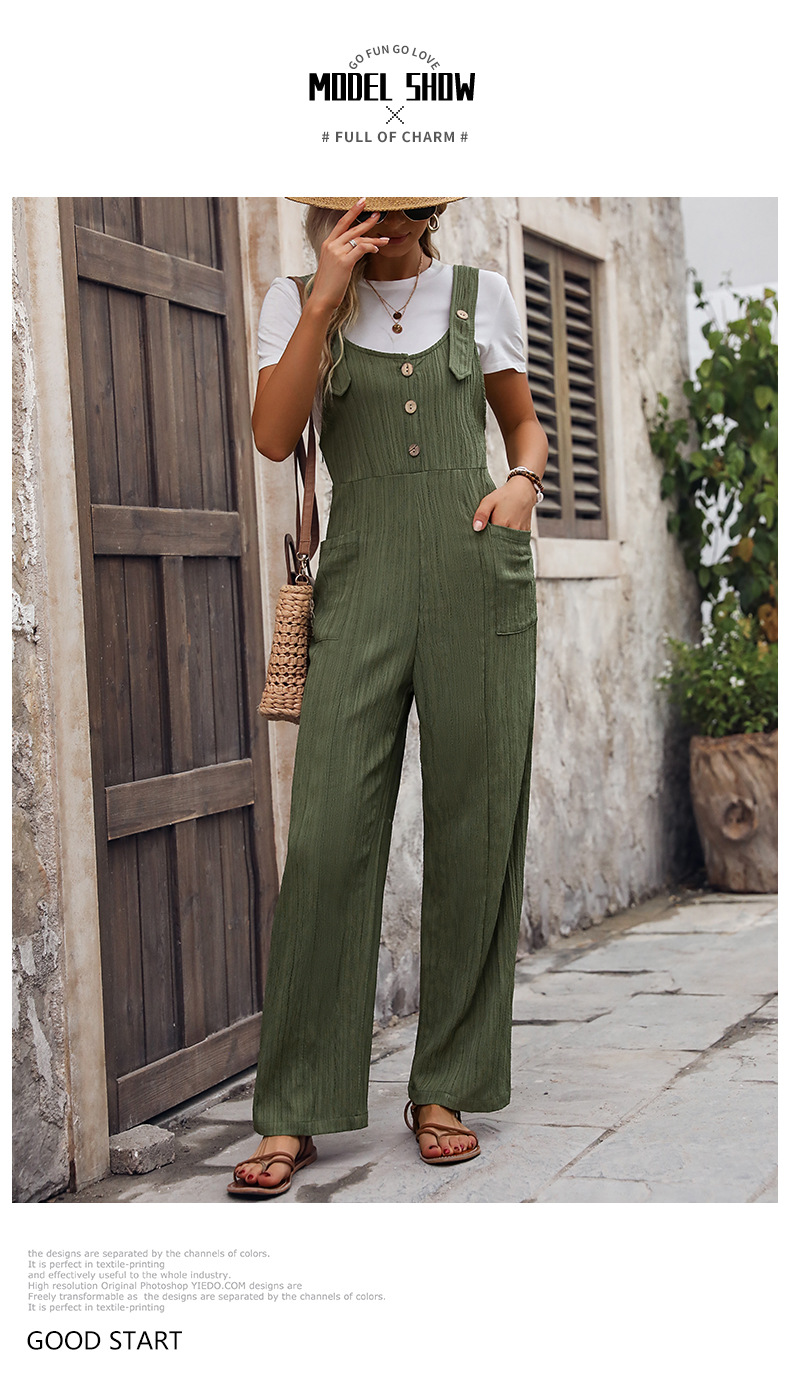 Tuta a pieghe larghe in tinta unita con trama casual_voghion.com