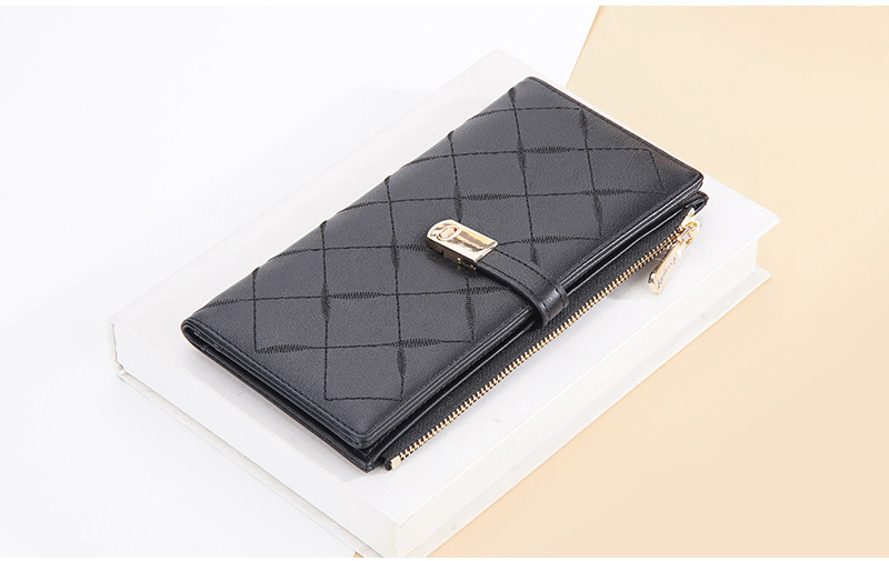 Baellerry new ladies long wallet Korean style quilted embroidery multi-card slots buckle clutch bag women wholesale_voghion.com