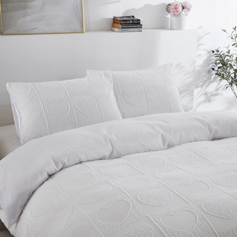 Set copripiumino di lusso in flanella con motivo a cuore romantico, bianco neve, 3 pezzi, tessuto spazzolato ultra morbido_voghion.com